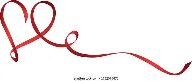 Red ribbon folded in the shape of a heart