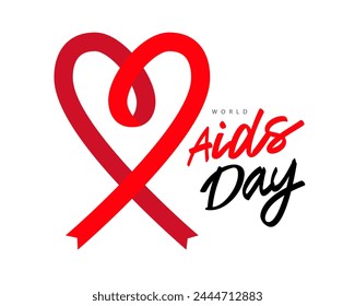 Rotes Band in Herzform gefaltet. Ein Poster über die Notwendigkeit, das Problem AIDS zu verstehen. In: AIDS Memorial Day. AIDS-Tag. Vektorillustration.