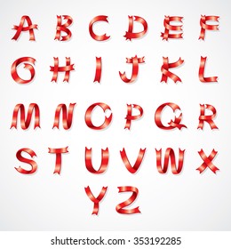 Red Ribbon font A to Z vector 