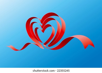 Red ribbon form a love shape ready to use during valentine holiday celebration.