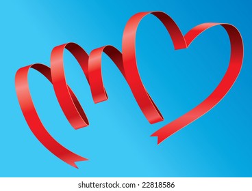 Red ribbon form a love shape ready to use during valentine holiday celebration.