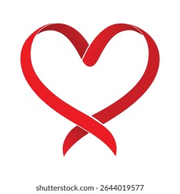 Red Ribbon Forming Heart on White Paper Surface