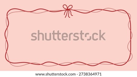 Red ribbon frame border featuring a delicate bow decoration and elegant wavy outline forming a romantic background design. This festive greeting card layout is ideal for wedding invitations, valentine themes, holiday packaging, branding projects, feminine stationery, and creative decorative compositions.