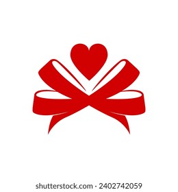Red Ribbon gift box with heart for valentine decoration vector icon design