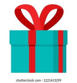 Red ribbon gift box icon. Flat illustration of red ribbon gift box vector icon for web design
