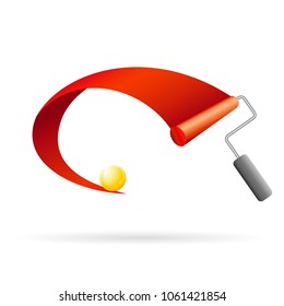 red ribbon with golden ball and painting roller