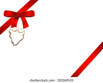 Red ribbon with golden christmas Santa Claus badge