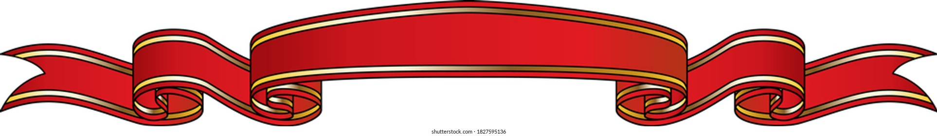 Red Ribbon With Golden Stripes and Editable Stroke. Vector Illustration.