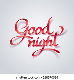 Red ribbon of goodnight calligraphy hand lettering, vector art and illustration.