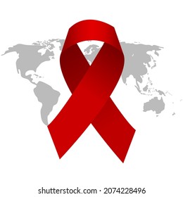red ribbon with grey world map suitable for world aids day