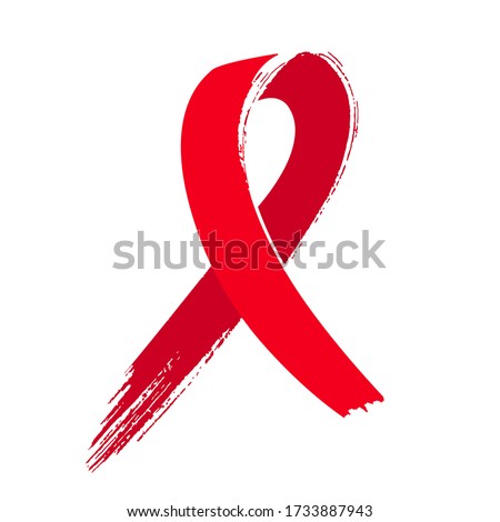 Red ribbon hand brushed isolated on white background. Vector illustration. Symbol of world world aids day in december. Color abstract grunge stripe loop. Medicine icon of cancer.