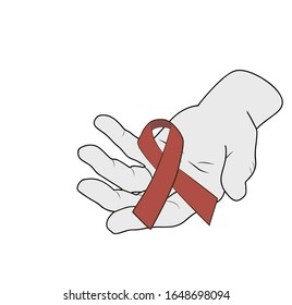 red ribbon in the hand. cancer control symbol. vector illustration.