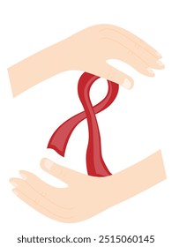 Cinta roja en las manos, símbolo del Día Mundial del SIDA