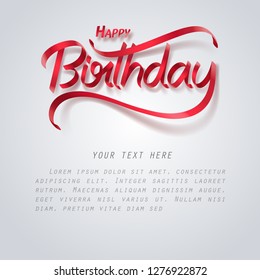 Red ribbon of happy birthday calligraphy hand lettering, vector art and illustration.