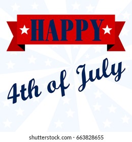 red ribbon of Happy Fourth of July USA, Happy 4th of July for Independence Day, United Stated on stars, white and blue background