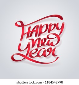 Red ribbon of HAPPY NEW YEAR calligraphy hand lettering, vector art and illustration.