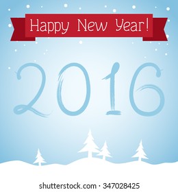 red ribbon Happy New Year 2016