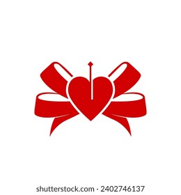 Red Ribbon with heart and Arrow vector icon design