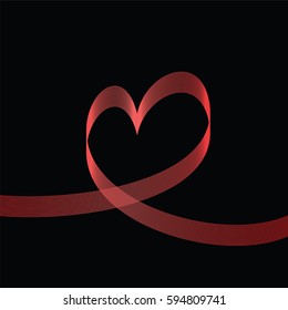Red ribbon heart effect background. 
