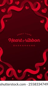 Red ribbon and heart inspired by a gift. Background material for Valentine's Day and presents.