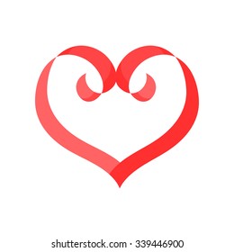 Red ribbon heart over white flat