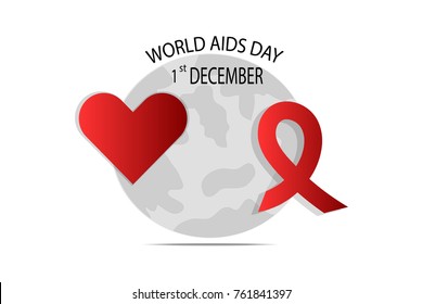Red Ribbon and Heart Shape Day World AIDS Day December 1st of every year - vector illustration