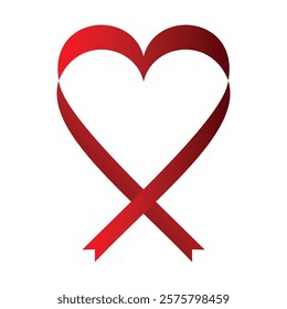 Red ribbon heart shape. Heart ribbon with gradient