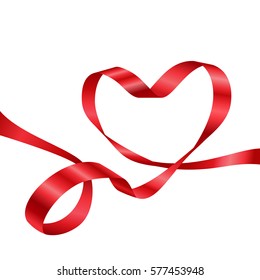 Forma cardíaca de cinta roja aislada en ilustración vectorial de fondo blanco. Tarjeta de San Valentín.