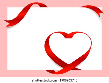 Red Ribbon Heart Shape Mock-Up for A4 size Banner Valentine's Day, Greeting card, Gift Voucher and Certificate Background, copy space