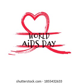 Red ribbon in heart shape with sketch affect with text world aids Day, symbol isolated on white background. December disease campaign, healthcare, human hope.