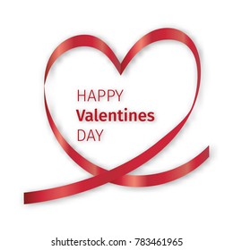 Red ribbon heart vector illustration valentine. Decoration holiday symbol romance gift card isolated valentines day celebration concept romance. Isolated romantic design celebration concept.