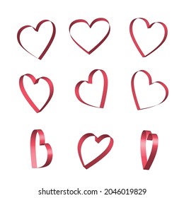 Corazones de cinta roja puestos. Ilustración del vector aislada en blanco