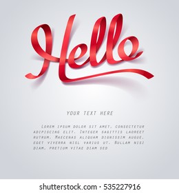 Red ribbon of Hello you calligraphy hand lettering with space for text, vector art and illustration.