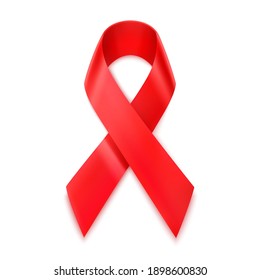 Red ribbon HIV, World AIDS day symbol, 1 December. 3d realistic, vector illustration, isolated on white background.