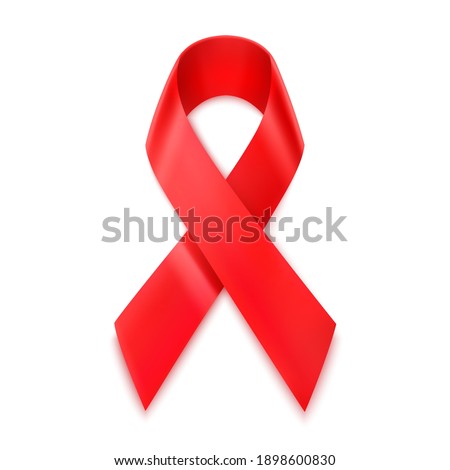 Red ribbon HIV, World AIDS day symbol, 1 December. 3d realistic, vector illustration, isolated on white background.