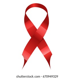 Red ribbon for HIV/AIDS awareness on isolated white background. Vector illustration.
