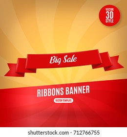 Red ribbon horizontal banners flat isolated vector illustration