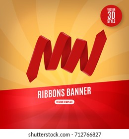 Red ribbon horizontal banners flat isolated vector illustration