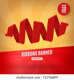 Red ribbon horizontal banners flat isolated vector illustration