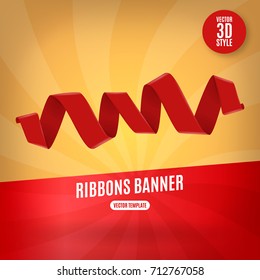 Red ribbon horizontal banners flat isolated vector illustration