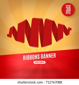 Red ribbon horizontal banners flat isolated vector illustration