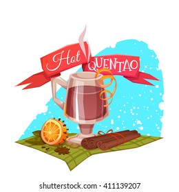 Red ribbon with hot quentao for Brazil june party. Vector illustration