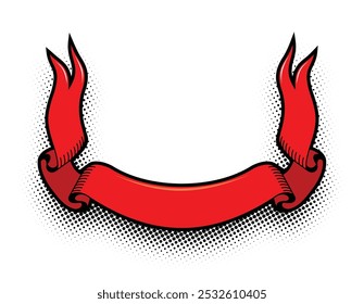 Red ribbon icon in comic style. Vector template for you text message on transparent background