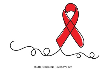 rotes Bandsymbol Kontinuierliche 1-zeilige Zeichnung von AIDS Band.Welt HIV Aids Tag 1. Dezember. Symboldesign für das Bewusstsein. Schluss mit AIDS!
