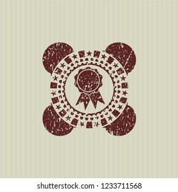 Red ribbon icon inside distress rubber stamp