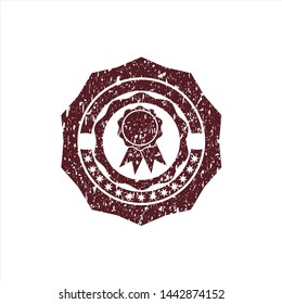 Red ribbon icon inside distress rubber grunge texture stamp