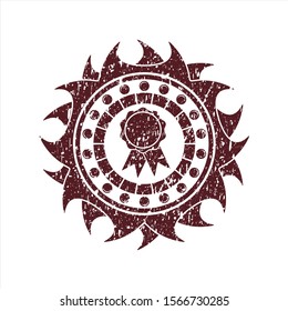 Red ribbon icon inside distress with rubber seal texture