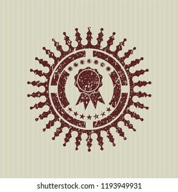 Red ribbon icon inside distressed rubber grunge texture seal