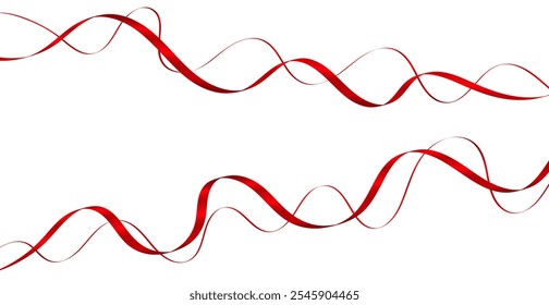 Red Ribbon Isolated On White Background. Futuristic Wallpaper. Business Banner. Vector Illustration. Technology Backdrop. Minimal