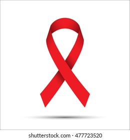 Red ribbon isolated on white background, aids awareness icon, vector illustration